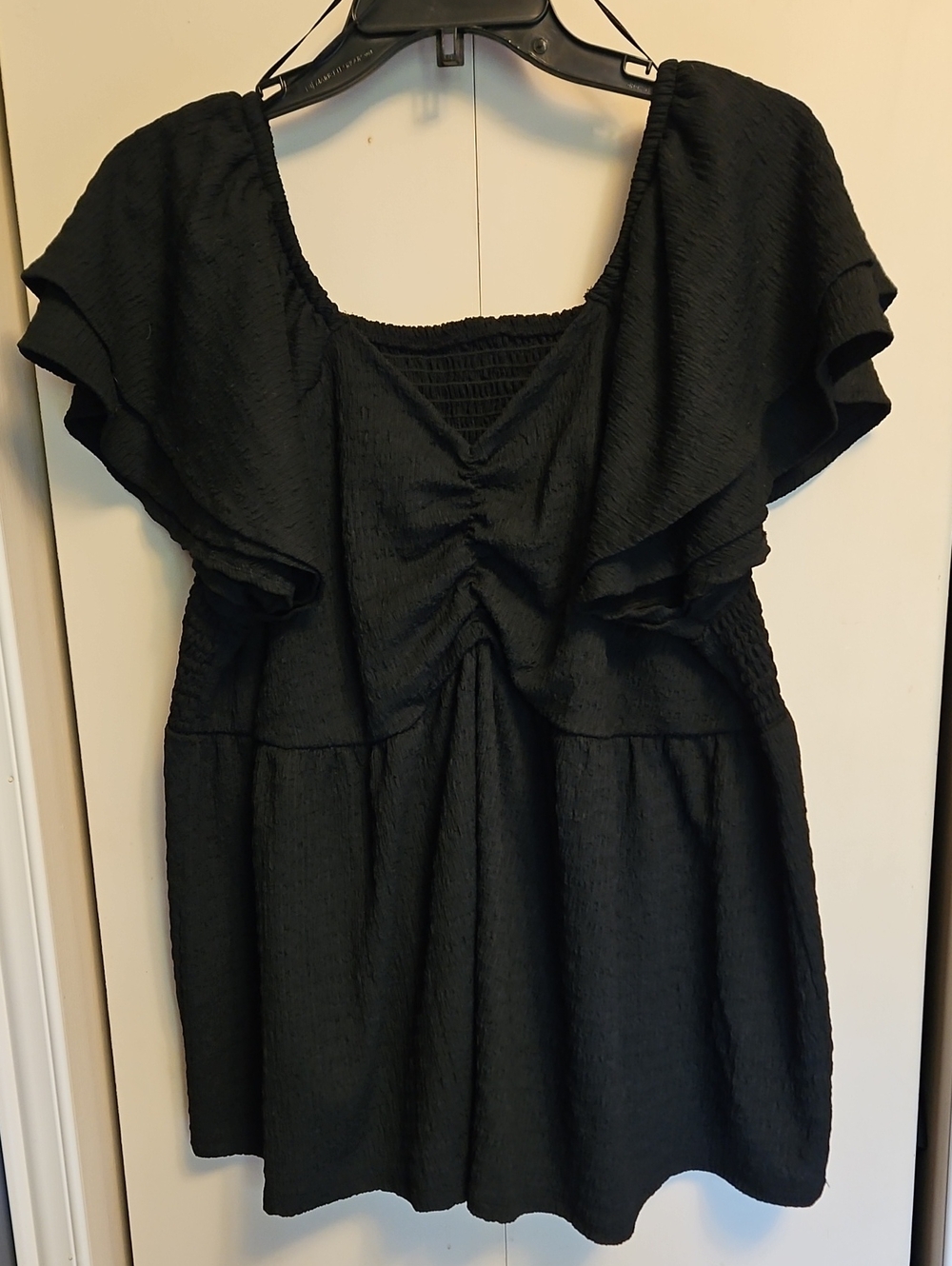 Black Ruffle Sleeve Blouse with Smocked Back Sz XL PTP22+
